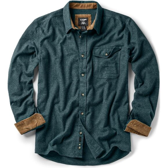 Mens Green Cotton Flannel Shirt Long Sleeve Brushed Soft Casual Outdoor Plaid - Picture 1 of 9
